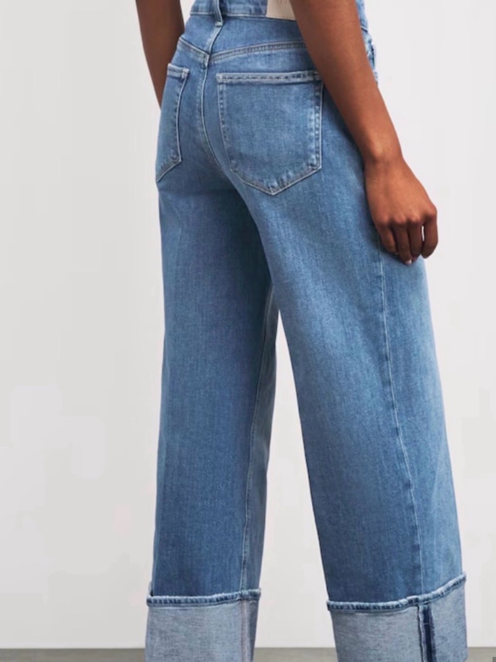 PAIGE Wide-Leg Rolled Hem Blue Jeans - Picture 8 of 8